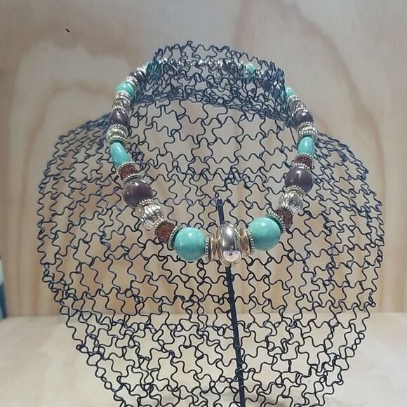 Elegant Beaded Necklace with Turquoise and Brown Accents - Picture 1 of 5